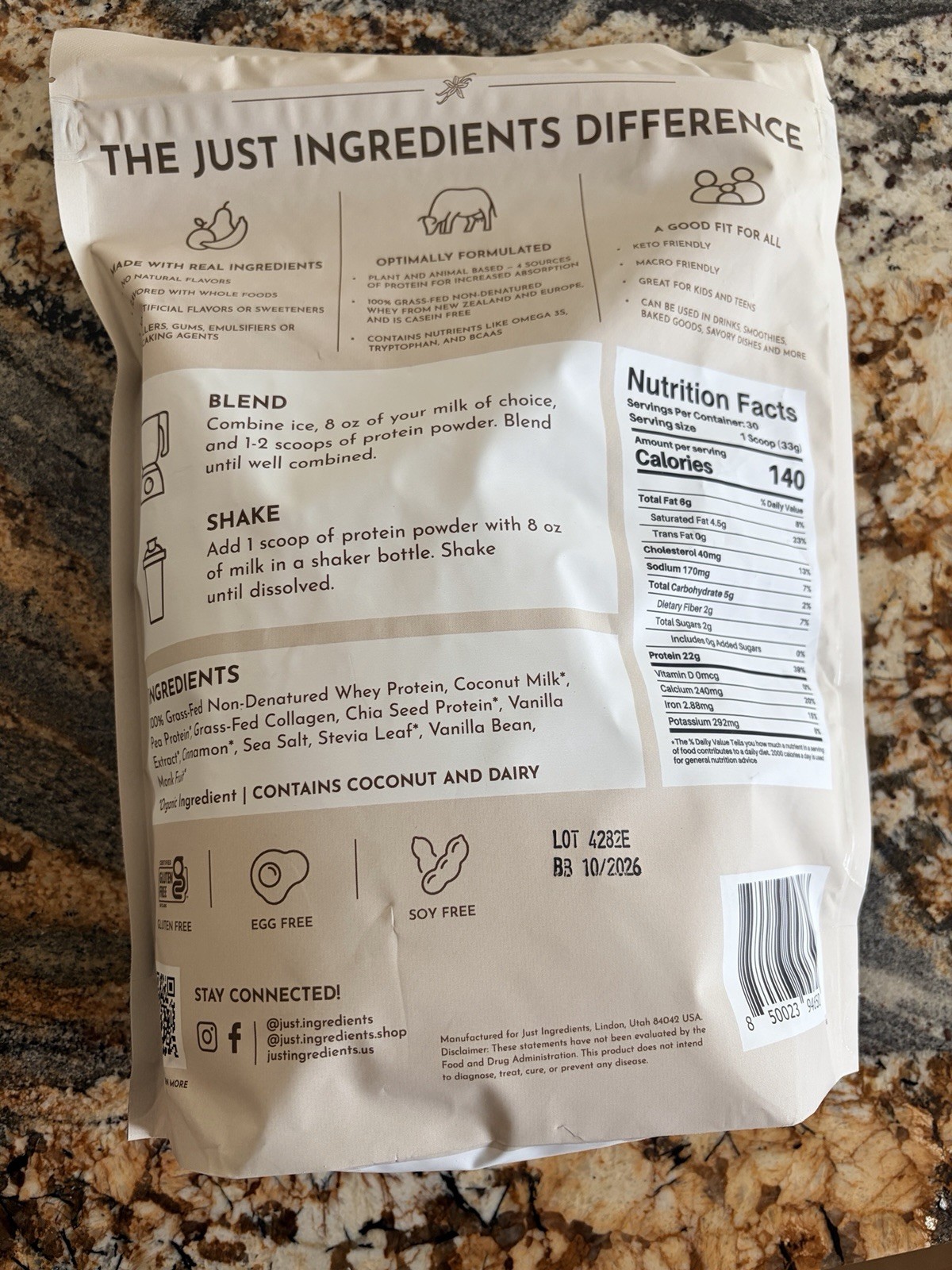 BN Just Ingredients Vanilla Bean Protein Powder