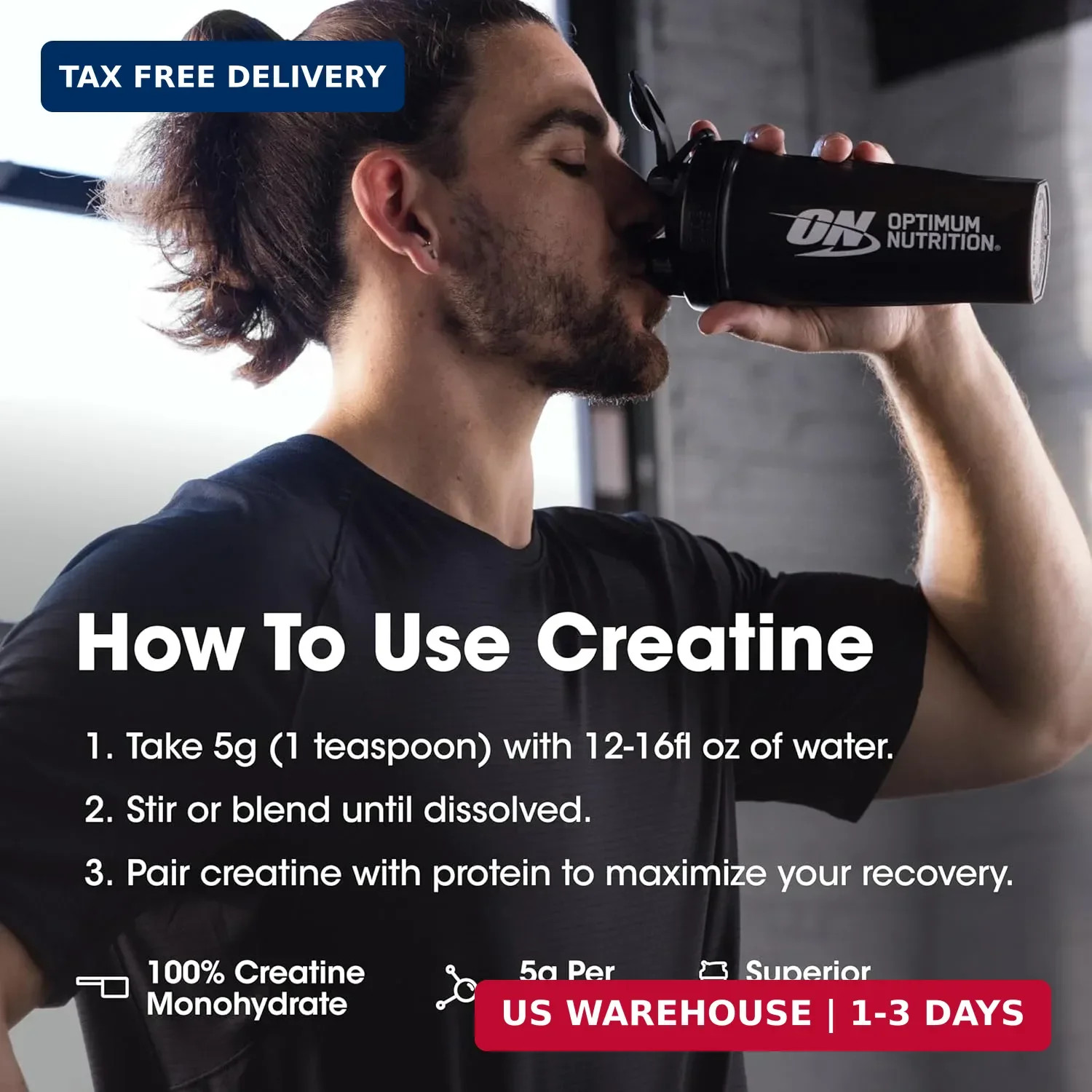 Optimum Nutrition Creatine, Micronized Creatine Monohydrate Powder, Supports Str