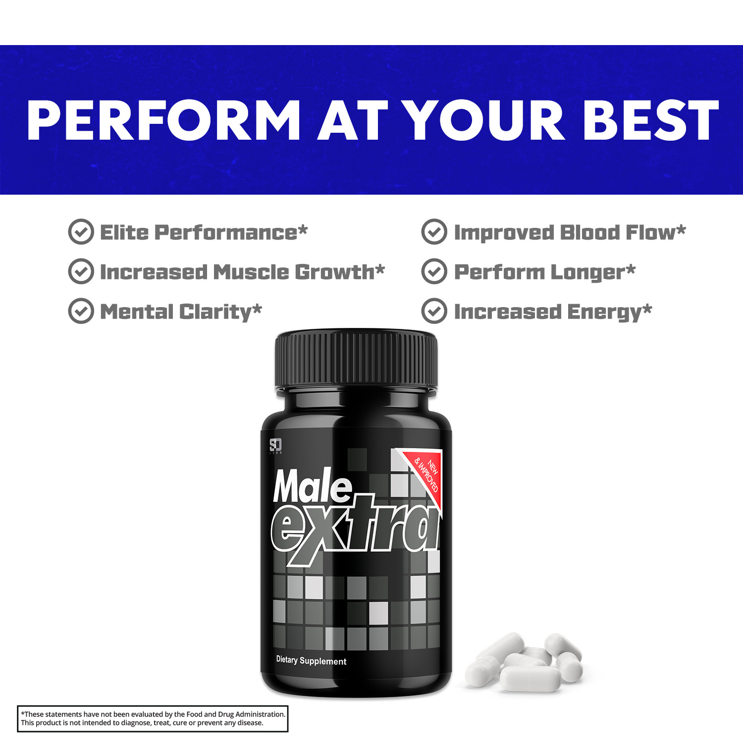 Male Extra Performance Supplement, MaleExtra for Enhancement 60 Capsules 1 Pack