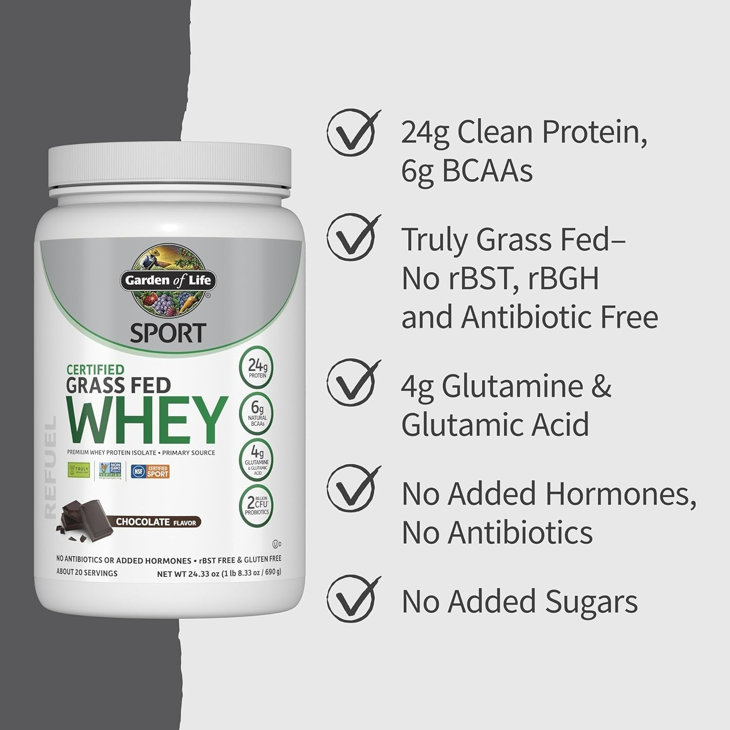 Garden of Life SPORT Certified Grass Fed Whey – Chocolate (20 Servings) EXP 9/26