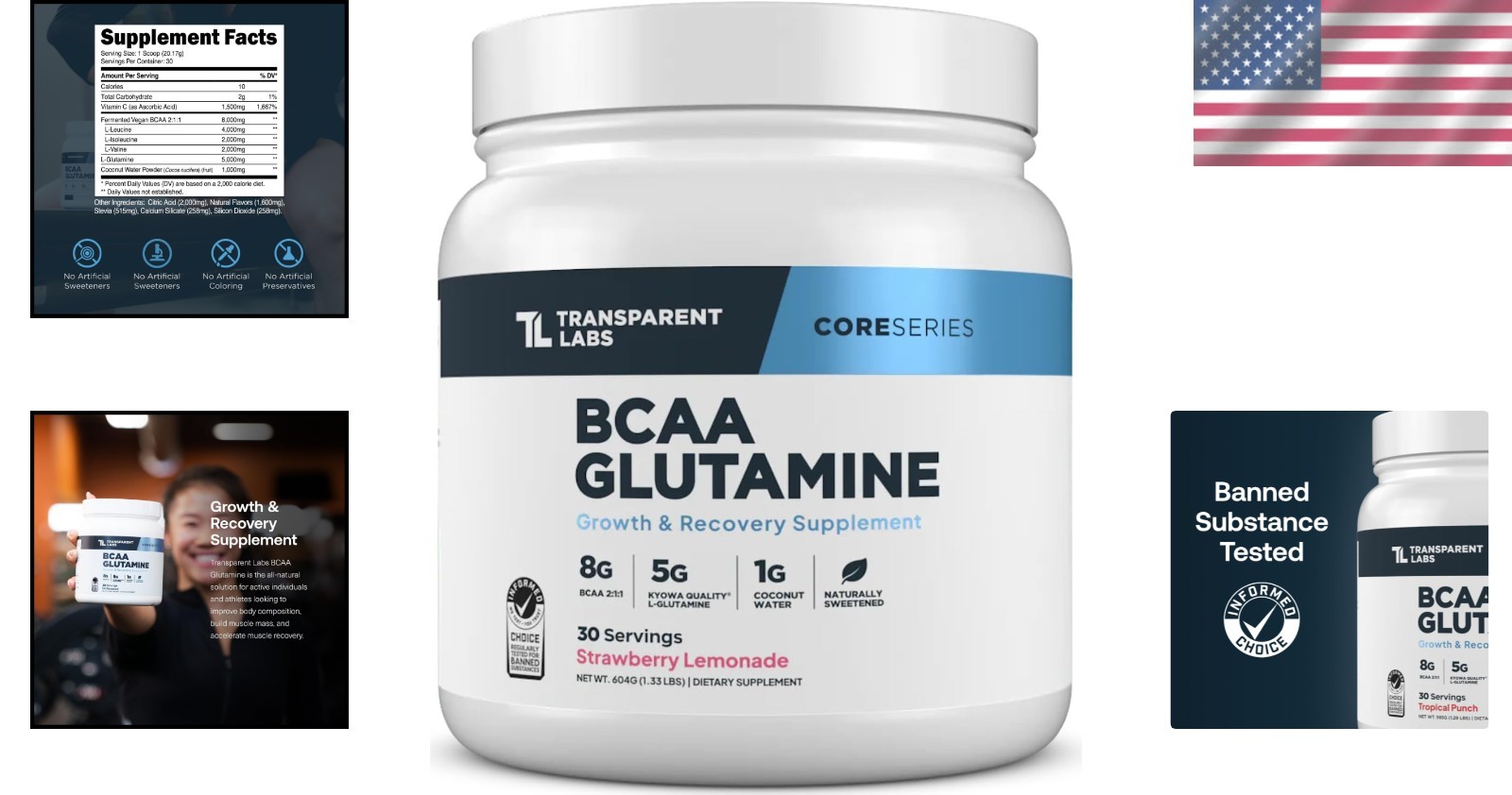 BCAA Glutamine Powder – 30 Servings of Strawberry Lemonade for Endurance