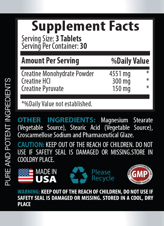 Creatine Monohydrate Powder 3X 5000mg hcl Sports Supplements 90 Pills 1 Bottle