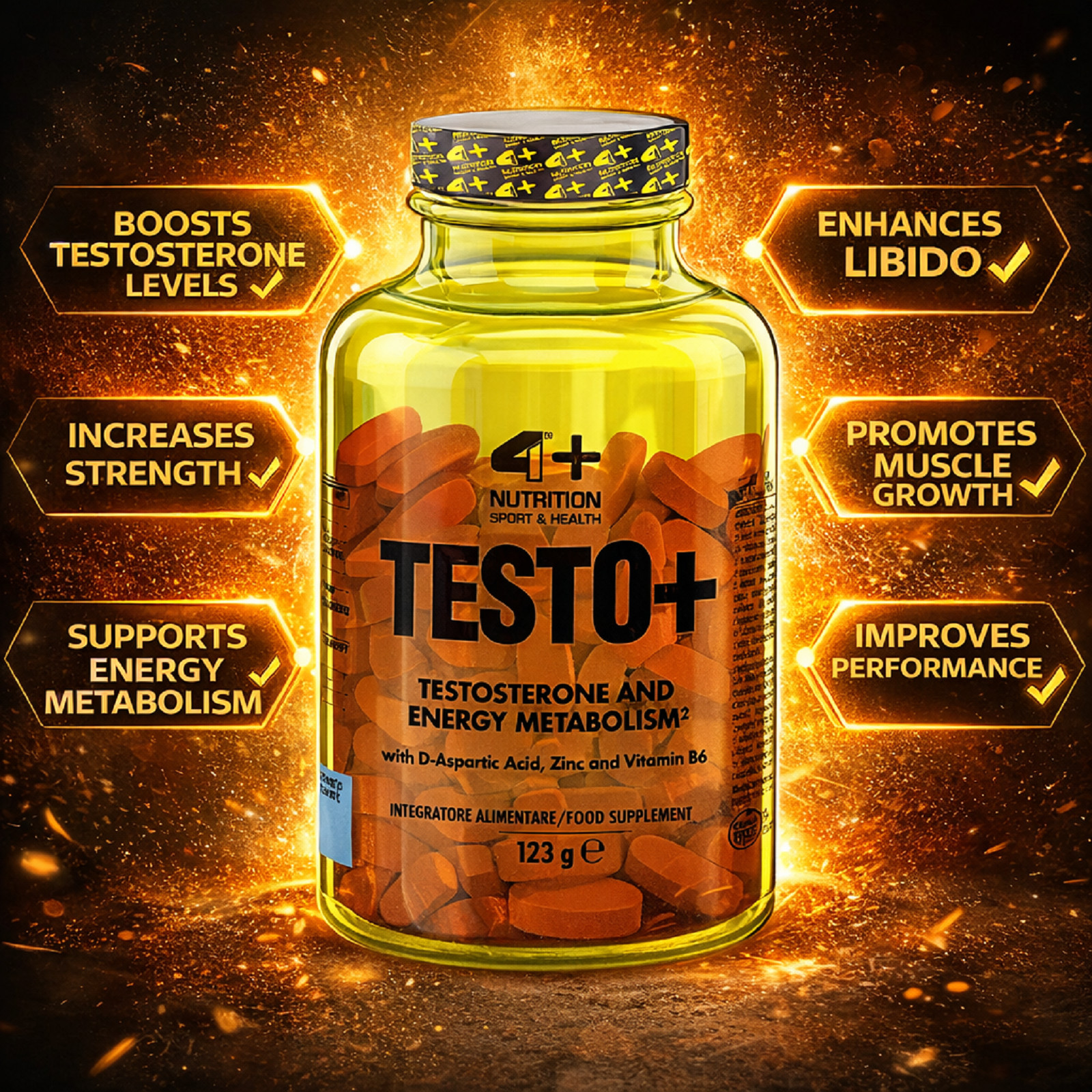 4+ NUTRITION TESTO+ 90 TAB- Natural Testosterone Booster- Testosterone Tablets
