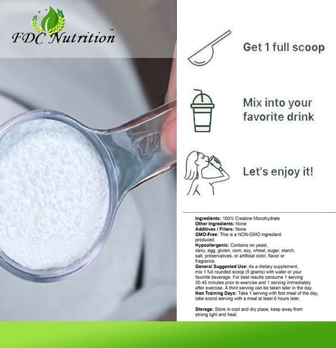 Creatine Monohydrate 100% Pure Powder 1000g (2.2 lb) Micronized by FDC NUTRITION