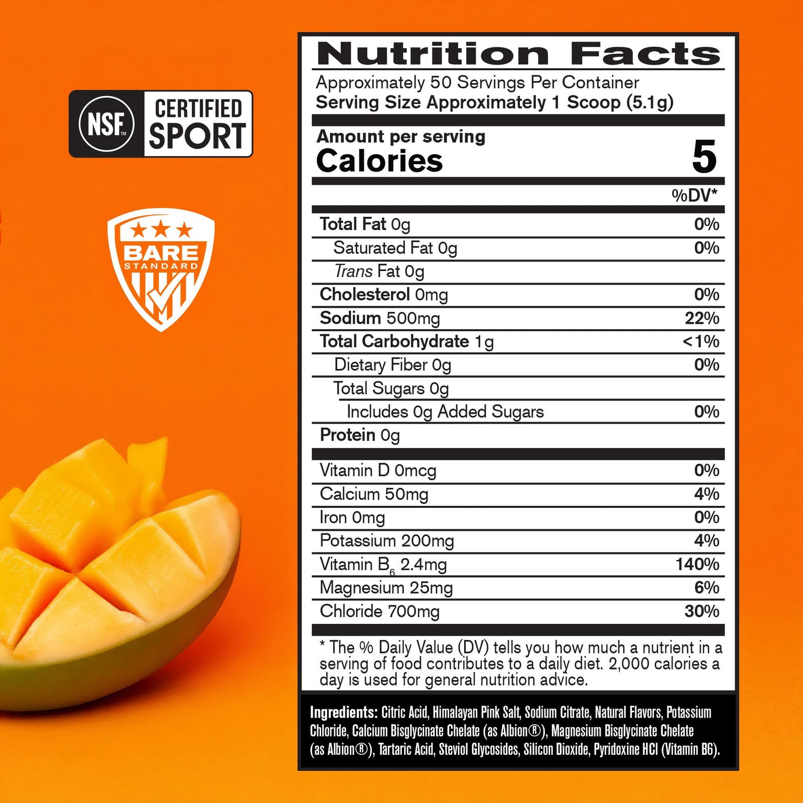 BPN Electrolytes Hydration Drink Mix – Sugar Free, 50 Servings, Mango Flavor