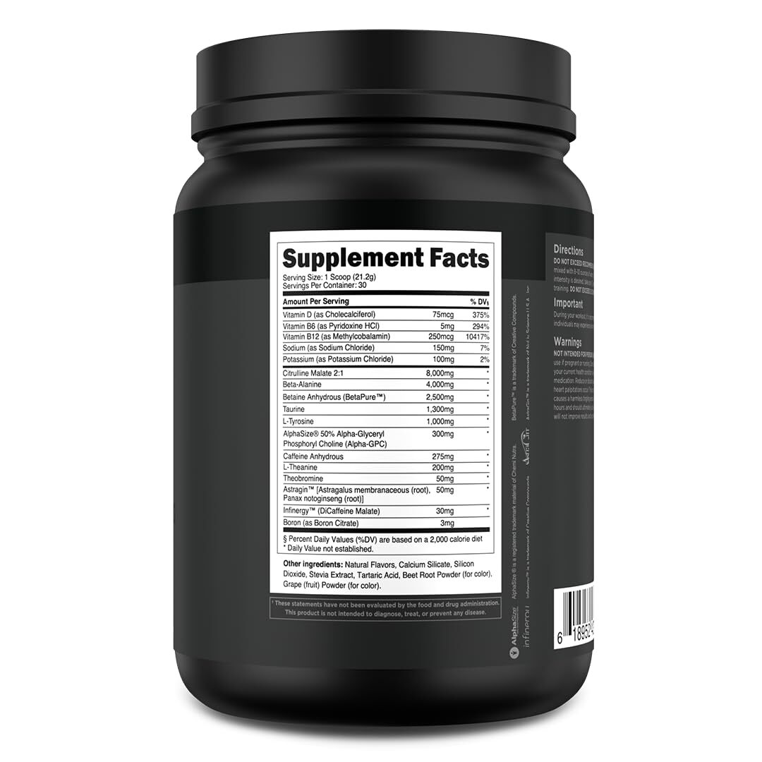 Transparent Labs Bulk Black Pre Workout 30 Servings Energy Strength Focus Pump