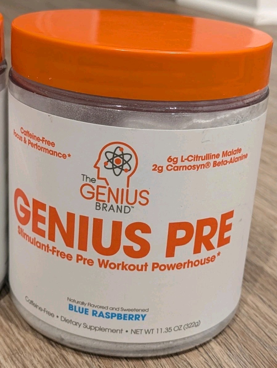 LOT OF 2 The Genius Brand Genius Pre-Workout Powder Blue Raspberry 11.35oz 12/26