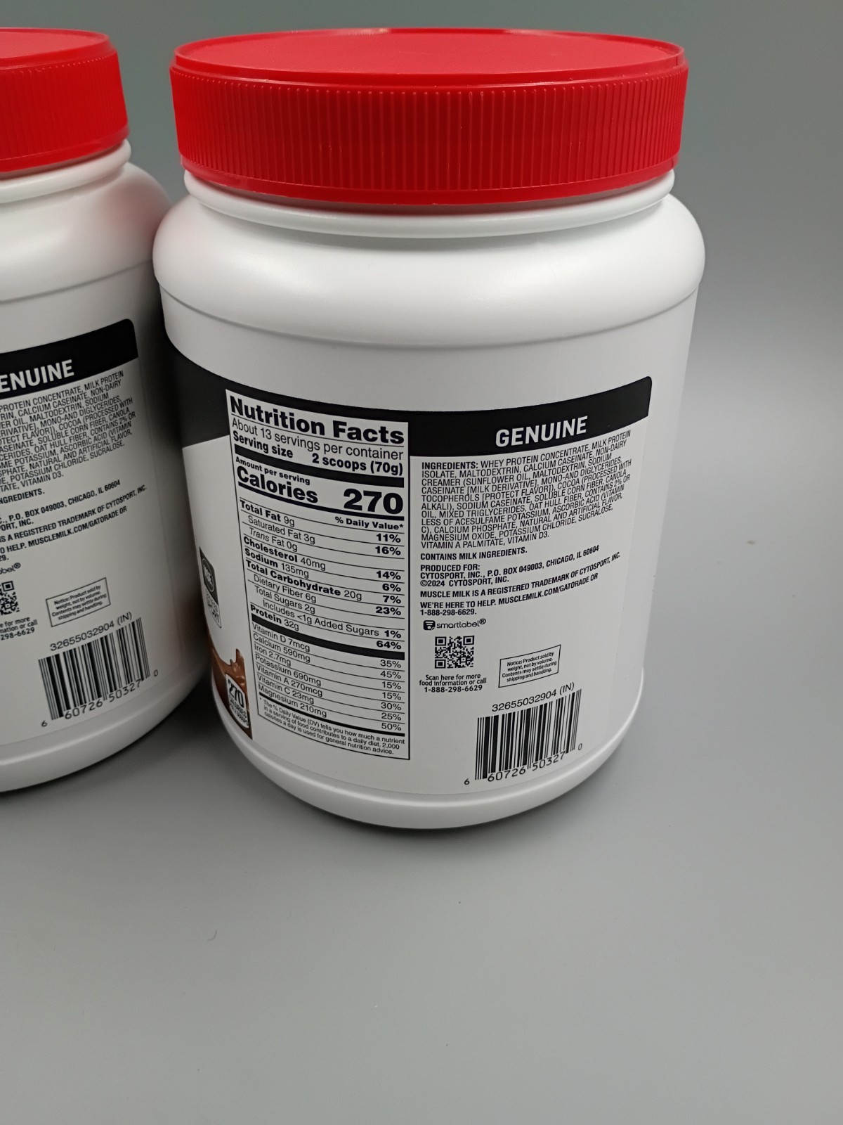 Lot Of 2 Muscle Milk Genuine Protein Powder ~ 1.93lb ~ Chocolate ~ Exp. 02/2027