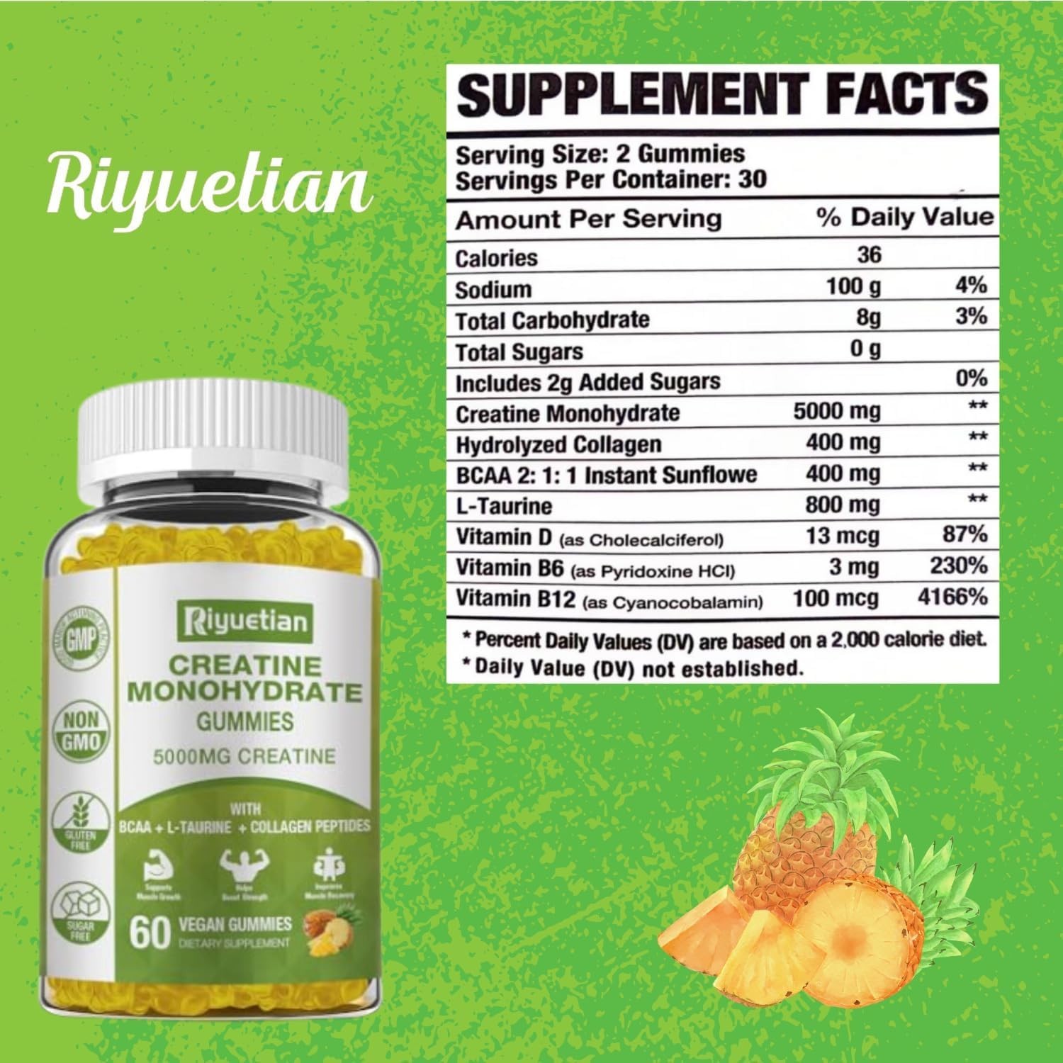Natural Creatine Gummies – Focus & Endurance Boost, Sugar-Free & Gluten-Free,…