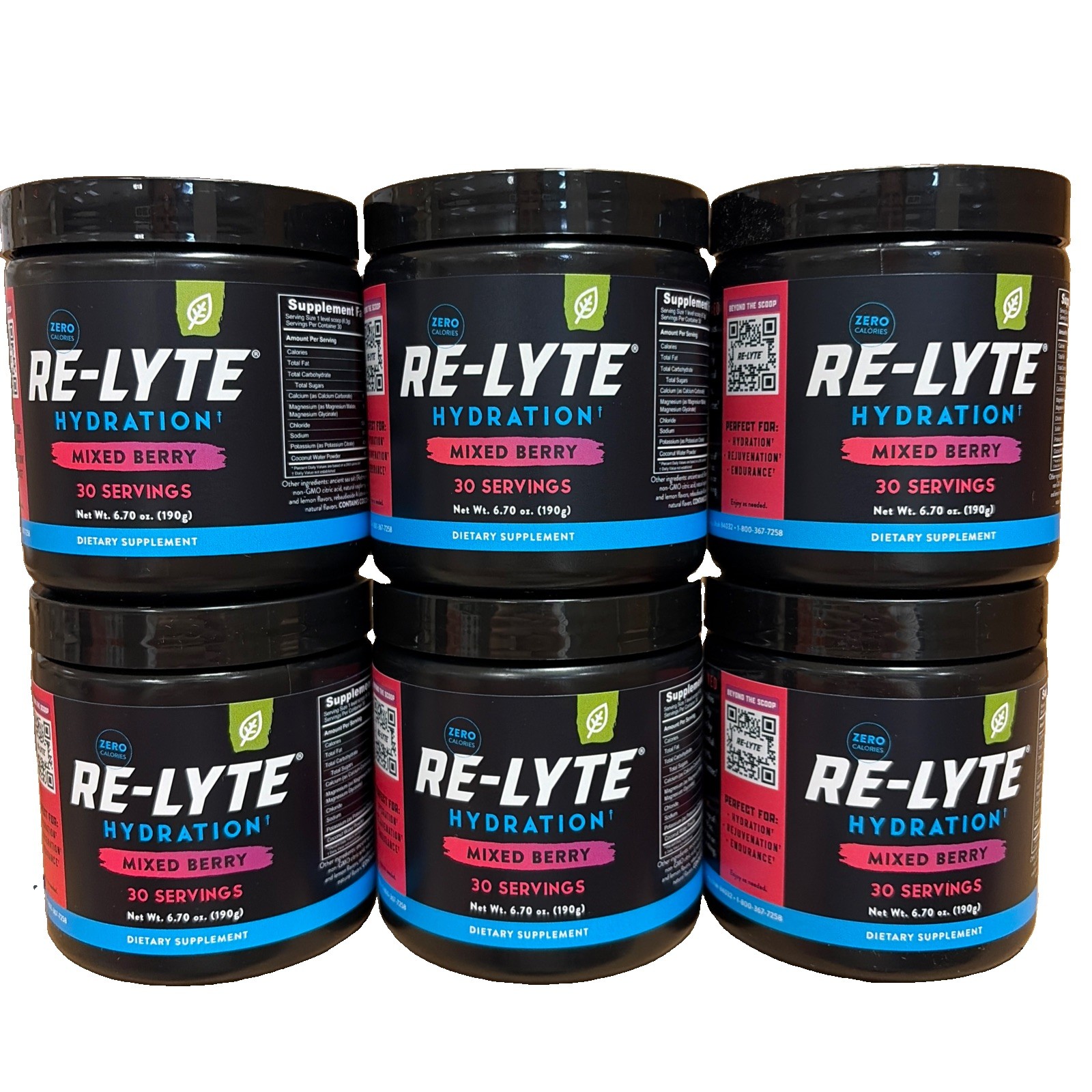 6-PACK Redmond Re-Lyte Hydration Mixed Berry 6.7oz Each – 180 Servings Total