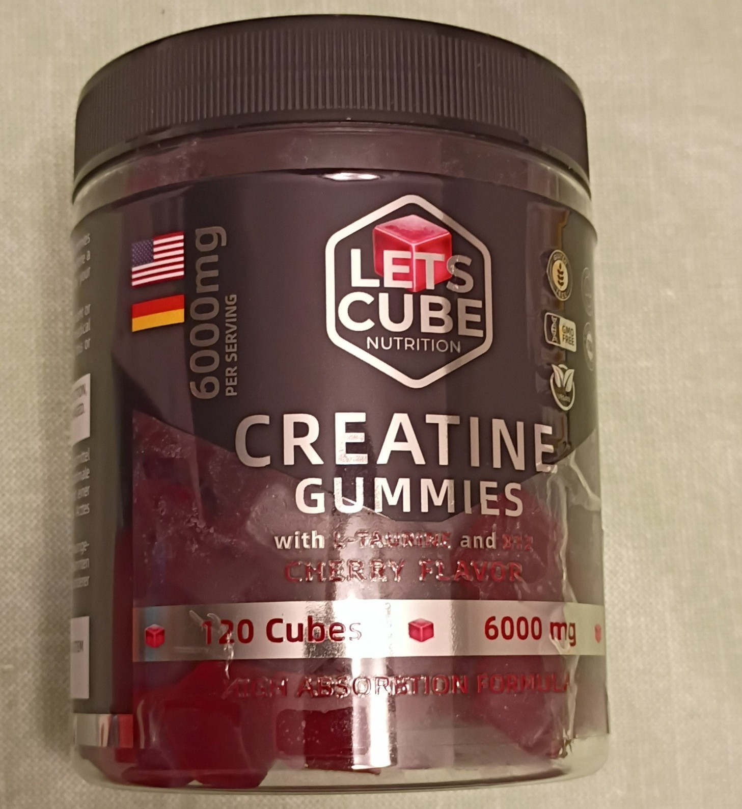 LET’S CUBE Nutrition Creatine Gummies Cherry Flavor 120 Cubes 6000mg