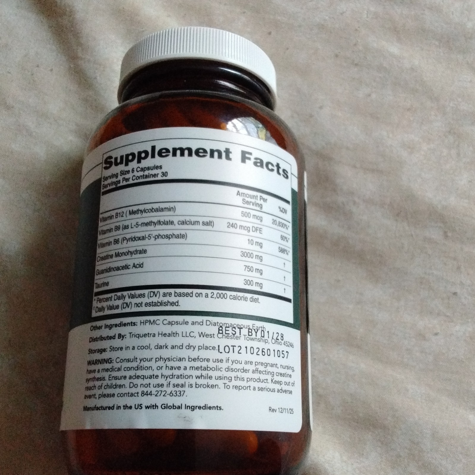 Triquetra Creatine Reserve 180 Capsules Muscle Gain/Energy Support Vegan