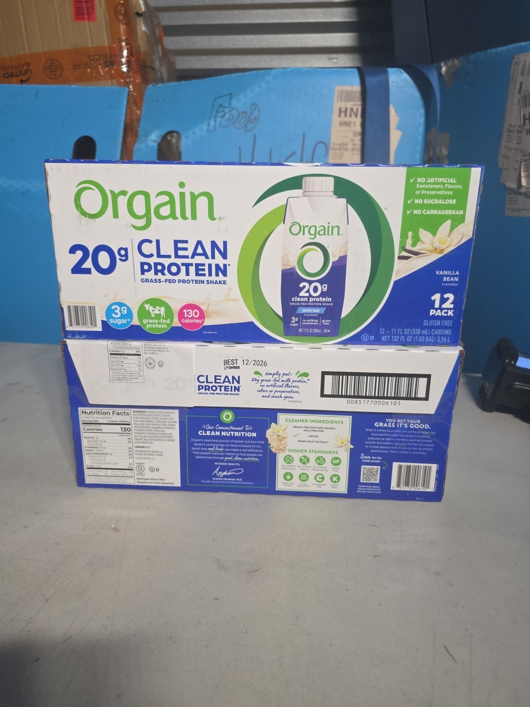 Orgain 20g Clean Protein Grass-Fed Protein Shake, Vanilla Bean 2 Pack Of 12