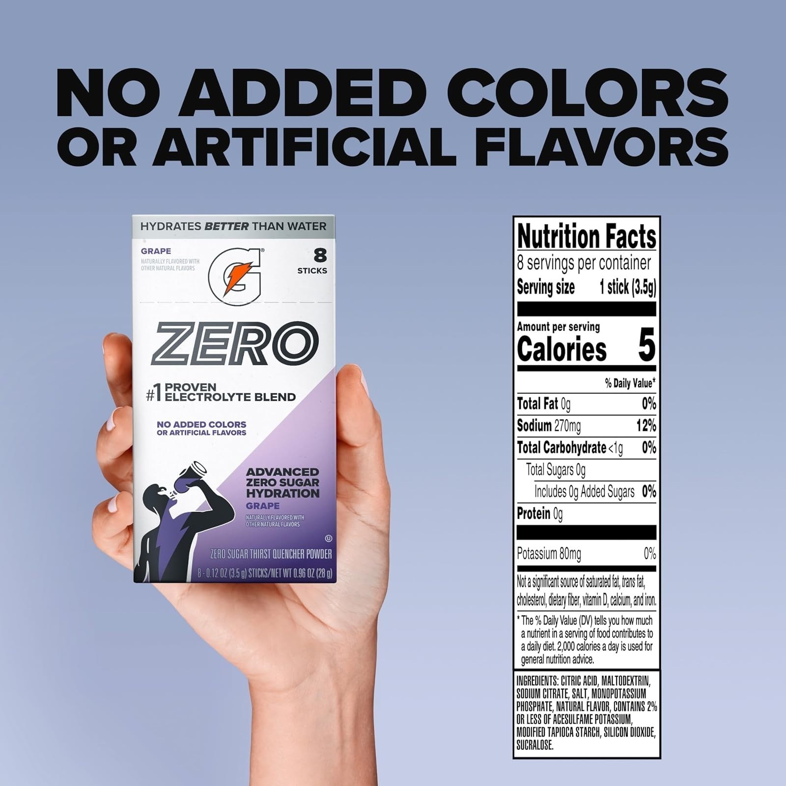Gatorade Zero Sugar Electrolyte Powder, Grape Flavor, 32 Servings