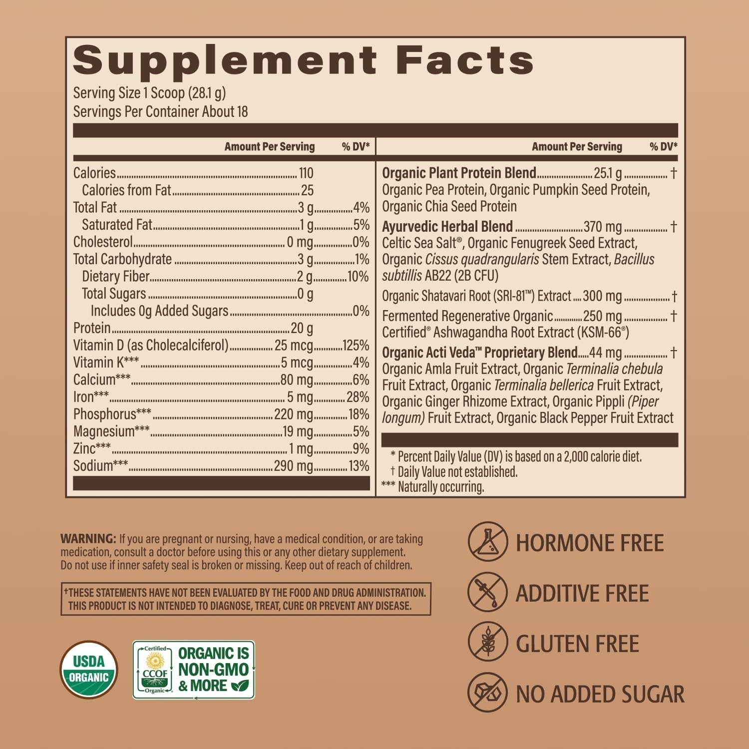 Elevate Organic Women’s Pea Protein Chocolate with Ashwagandha & Shatavari