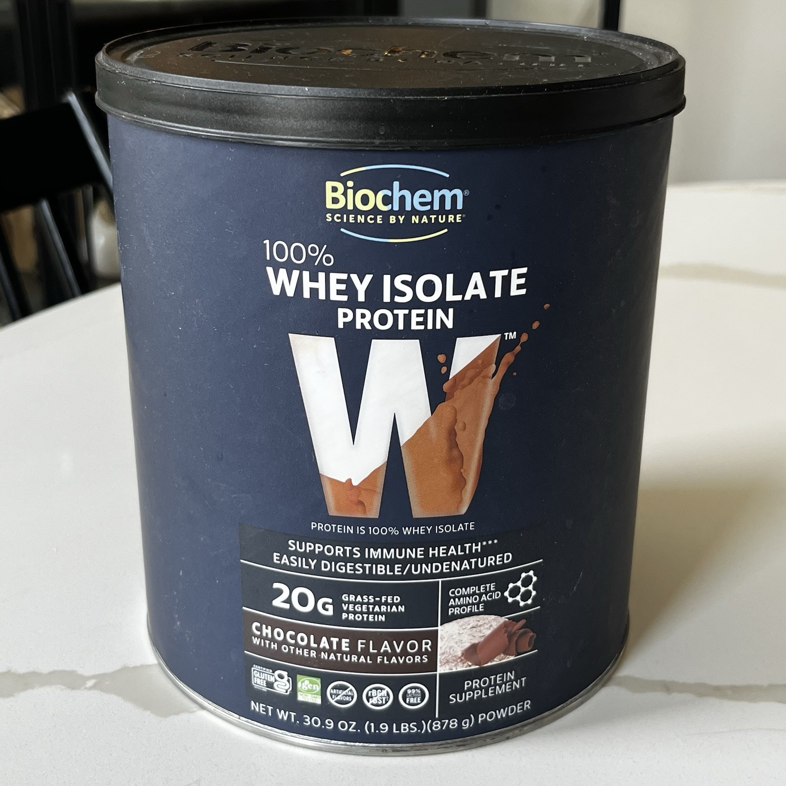 Biochem 100% Whey Protein Isolate – Grass Fed Chocolate 1.9 lbs (878 grams)