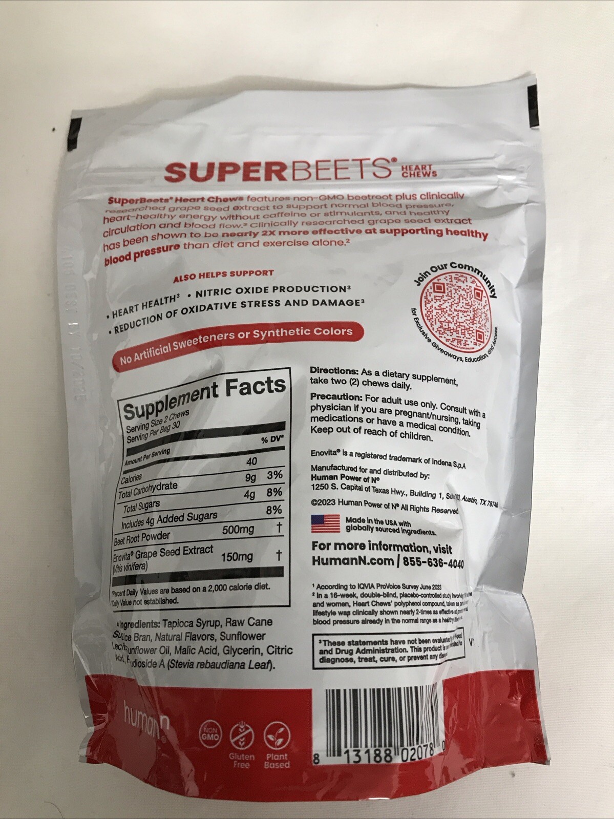 humanN Super Beets Root Heart Chews Pomegranate Berry Flavor, 60 Chews