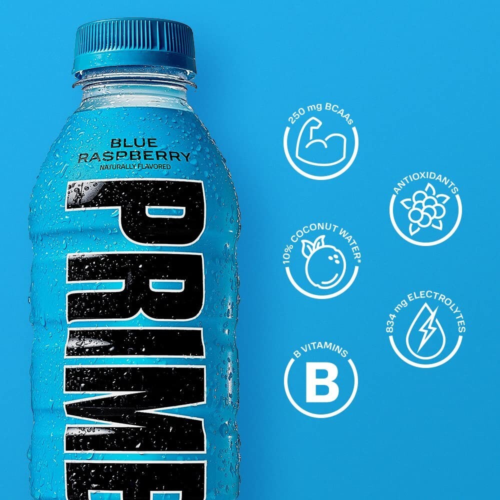 PRIME Hydration – Electrolytes Enhanced Drink – Blue Raspberry, 16.9oz (12 Pack)