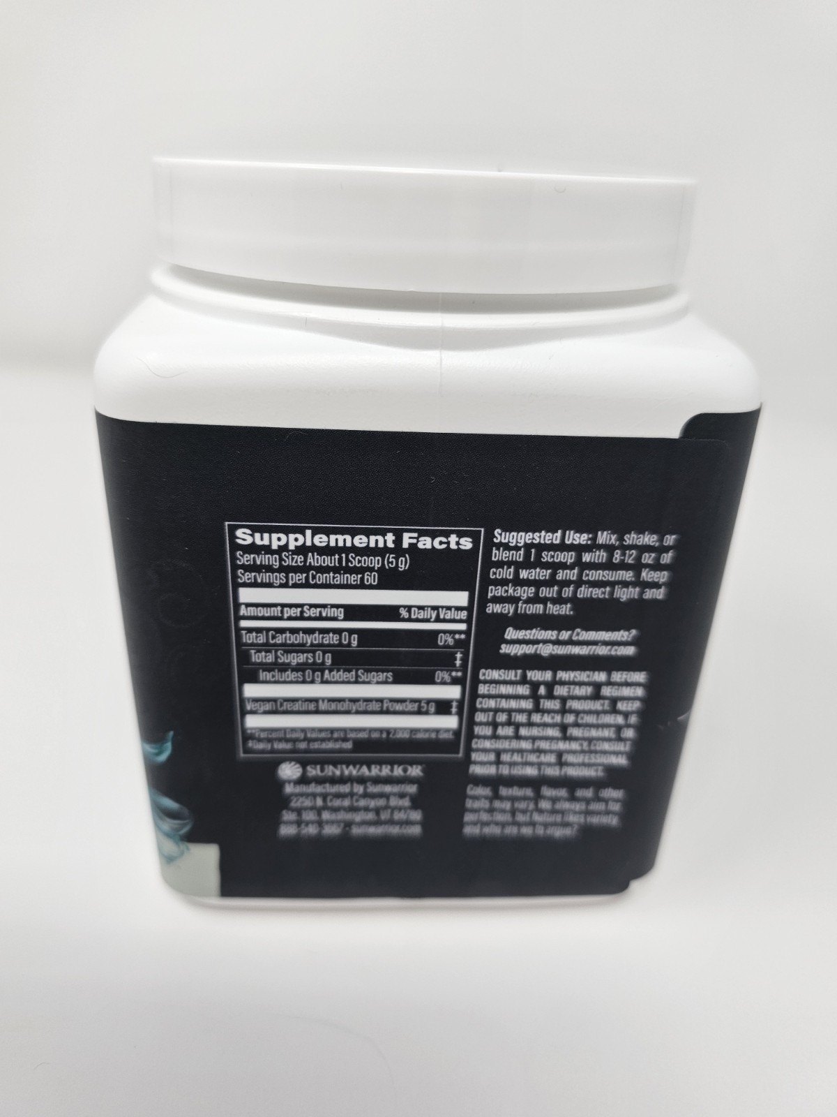 Sunwarrior Active Creatine Monohydrate Powder Unflavored 10.58 oz BB 8/21/27