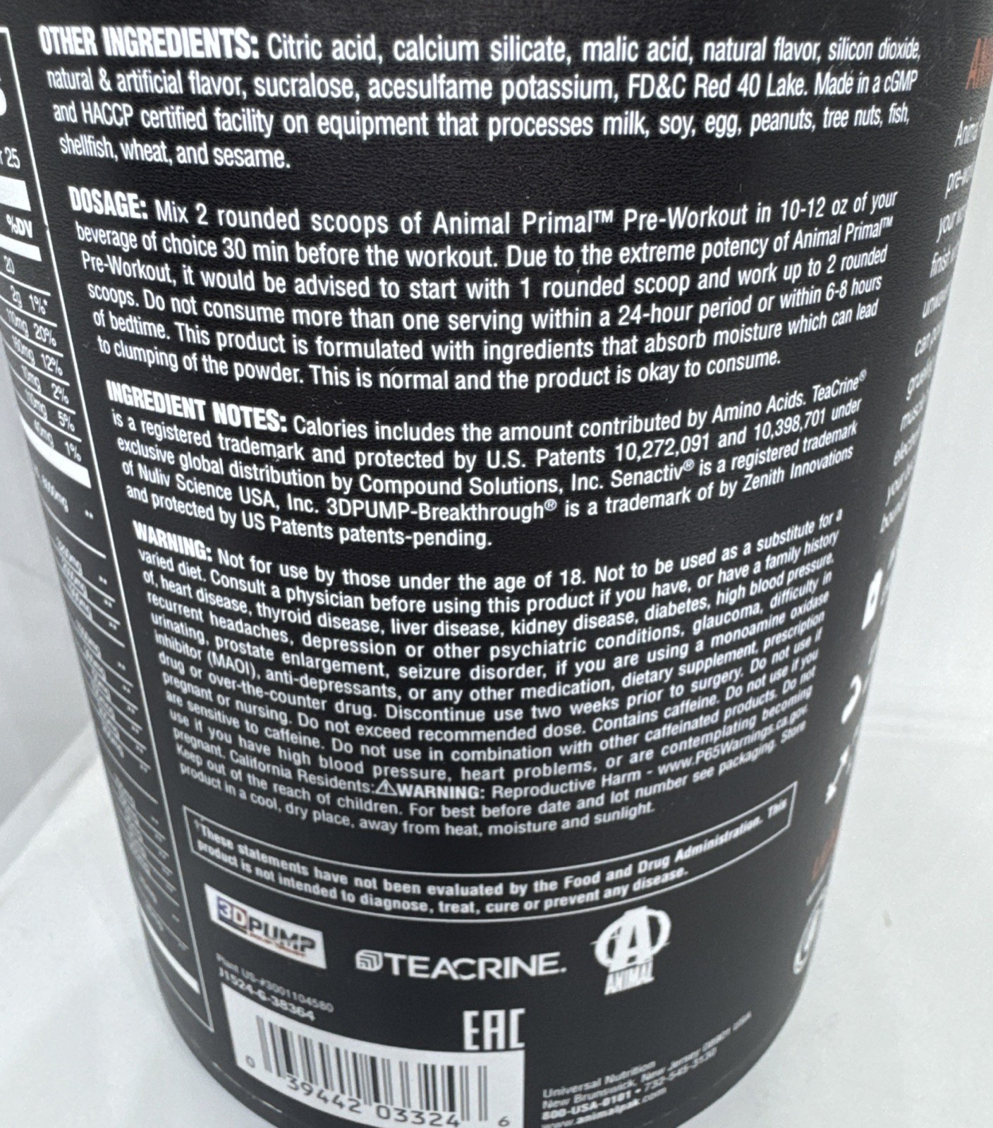 Animal Primal Pre Workout Primal Powder Flavored Fruit Punch 510g Exp 12/2027-US
