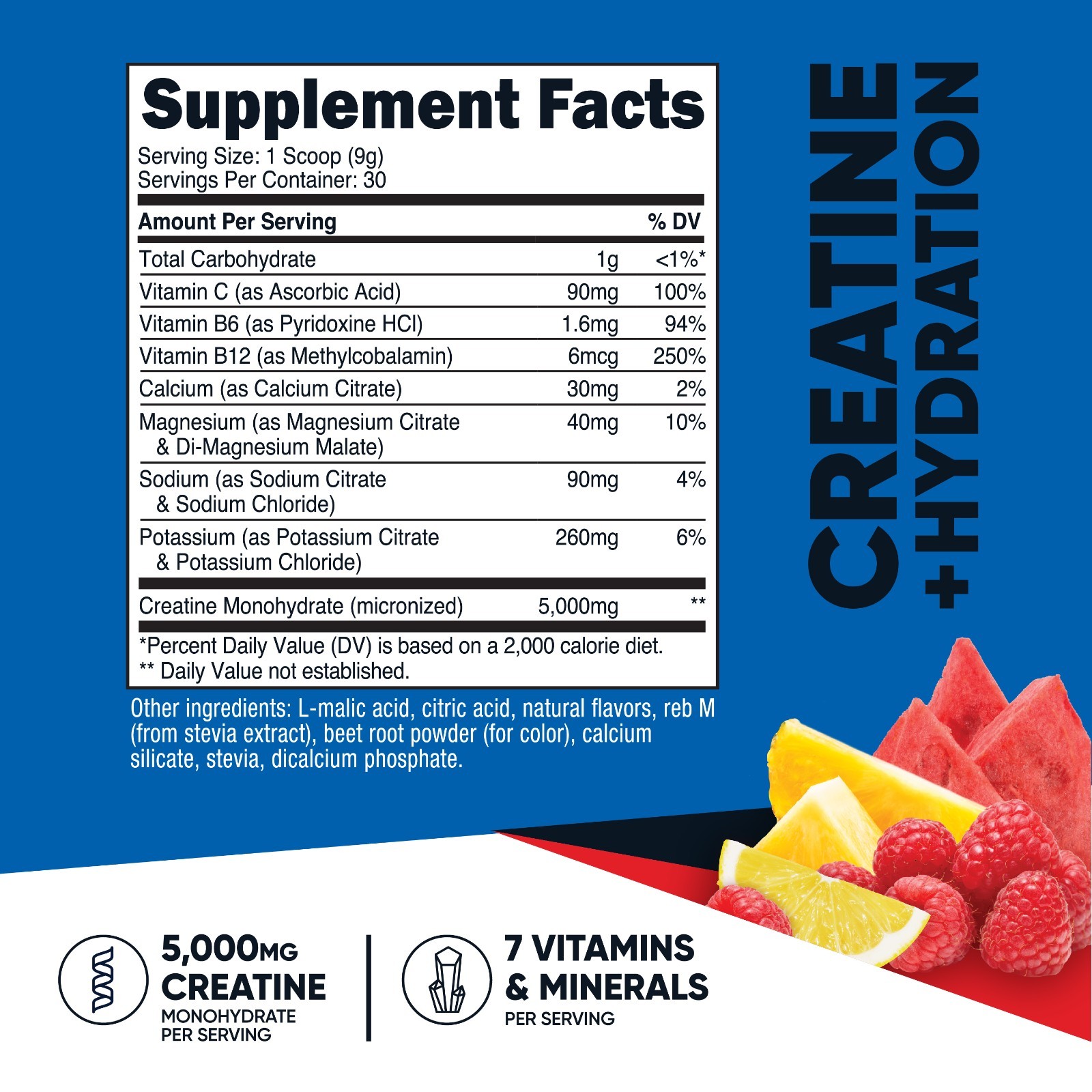 Nutricost Creatine Monohydrate + Hydration Fruit Punch Flavored, 30 Servings