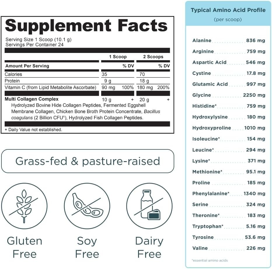 Ancient Nutrition Multi Collagen Protein Powder 10 Types Unflavored 24 Serv