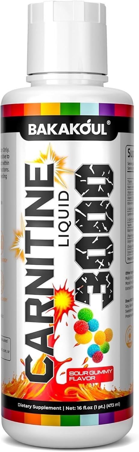 L Carnitine Supplement Liquid 3000 mg, with BCAA – Sour Gummy Flavor – 16 fl oz.