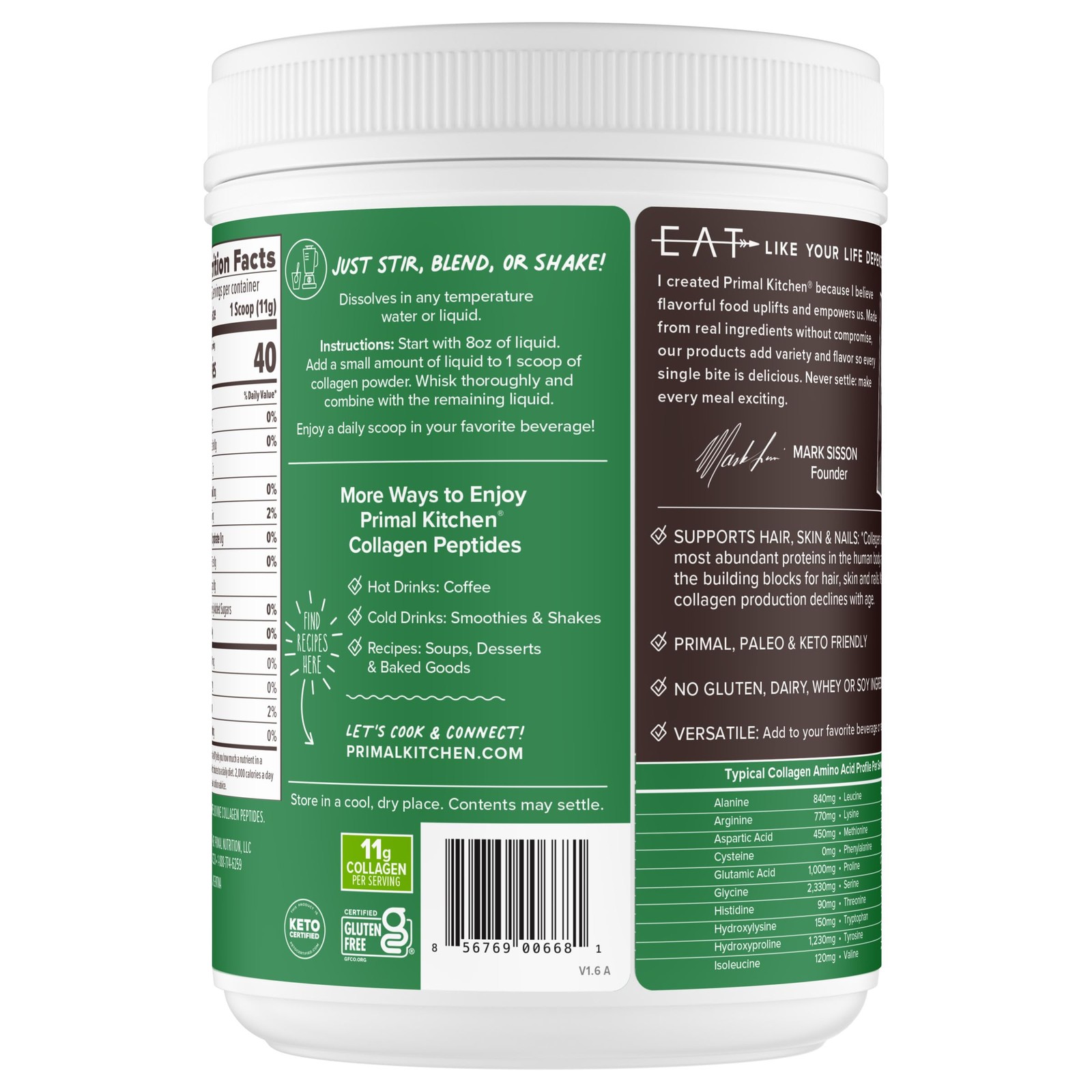 Primal Kitchen Collagen Peptides, Unflavored 1.2 Pound (Pack of 1), White