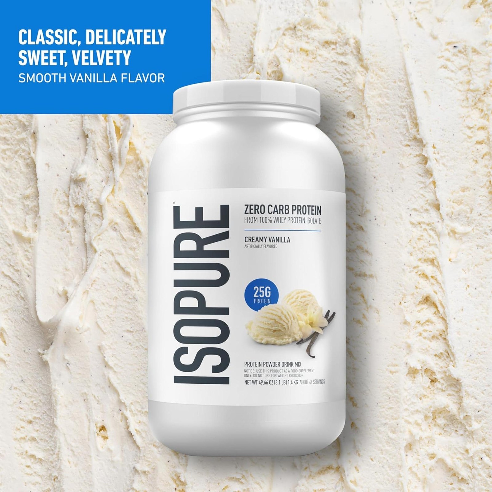 Isopure, Zero Carb 100% Whey Protein Isolate, 25g Protein Powder, Creamy Vanilla