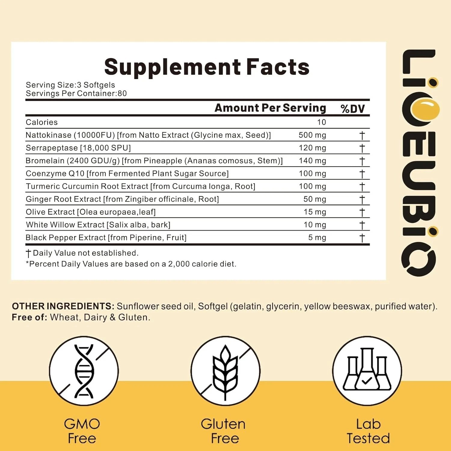 Nattokinase 10,000 FU 240gels Serrapeptase/Bromelain/CoQ10/Turmeric