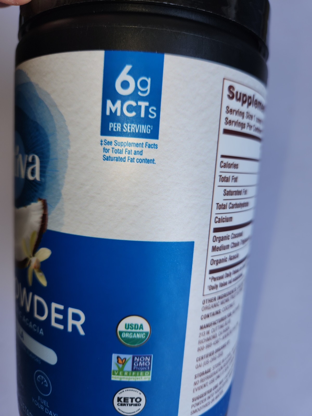 Organic MCT Powder Vanilla NUTIVA 10.6 oz BB 7/2026 NEW