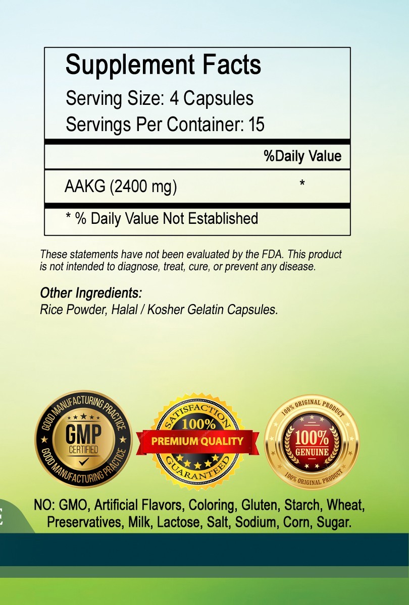 Nitric Oxide Booster Capsules AAKG 2400mg Serving