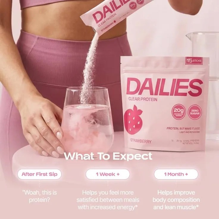 DAILIES Clear Whey Isolate Protein Powder Strawberry 20g Sugar Free NEW