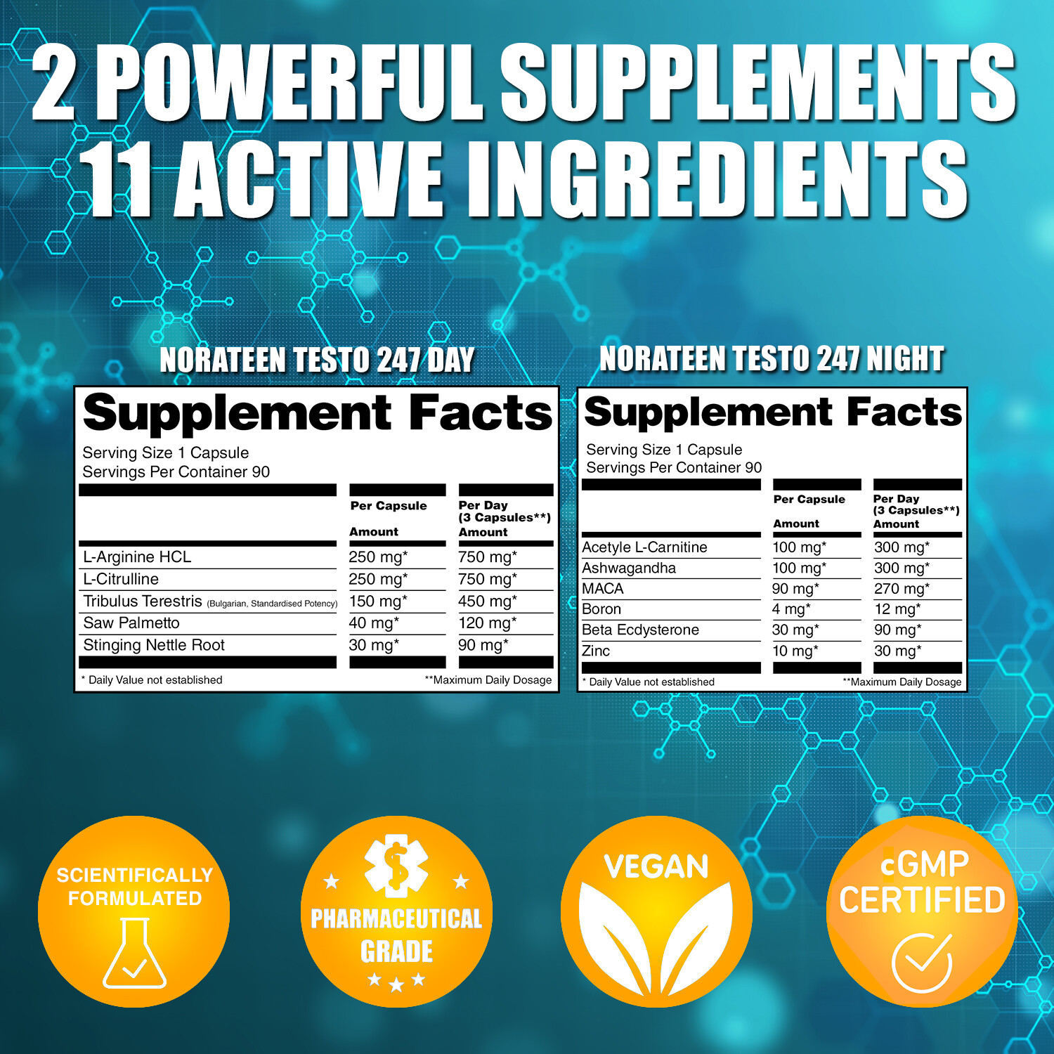 LA MUSCLE Norateen® Testo 247 Day & Night – Test Boost, Nitric Oxide, IGF-1, NO2