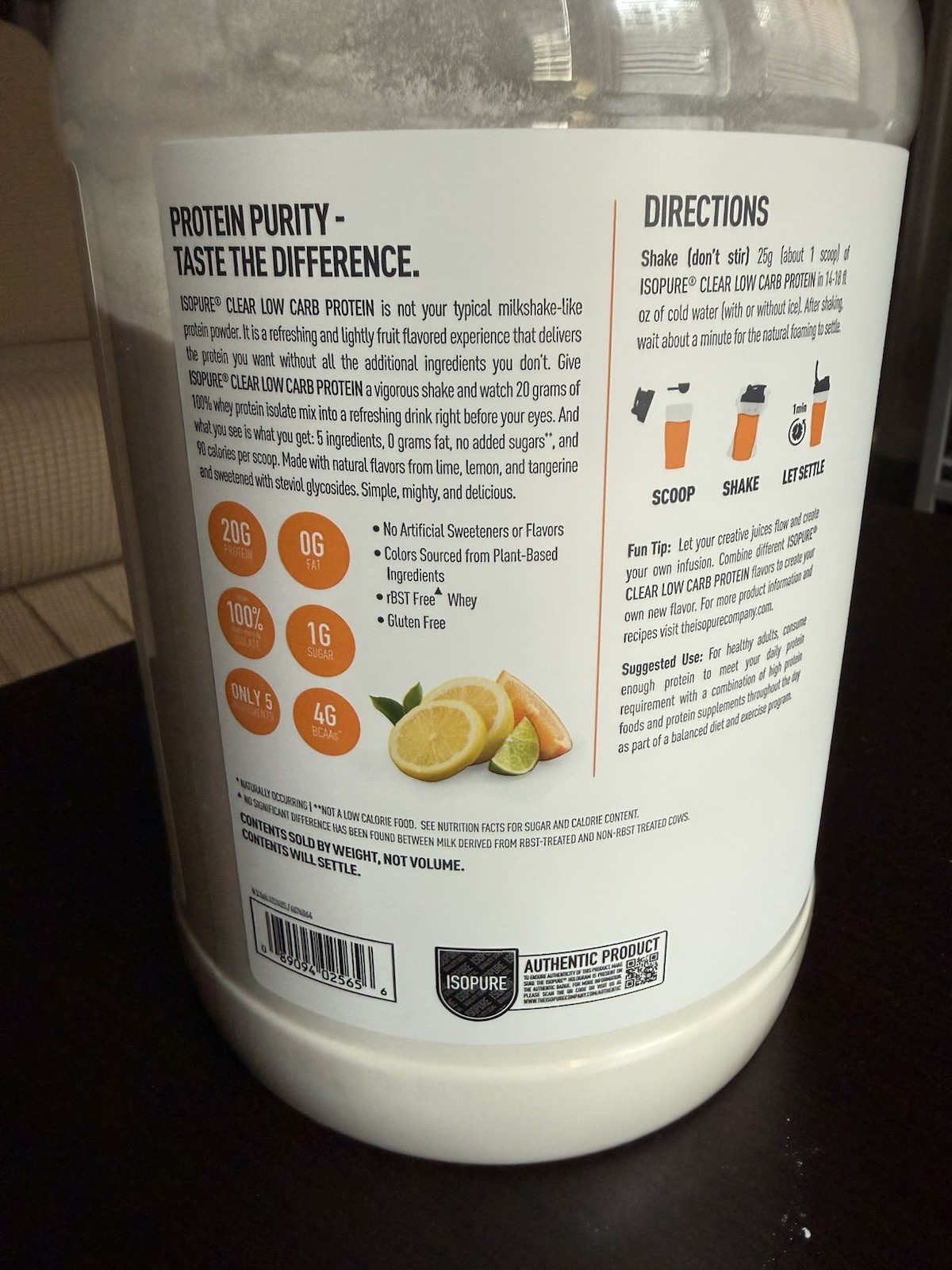 Isopure Clear Whey Protein Isolate Powder- Citrus Lemonade 36serv 31.75oz (900g)
