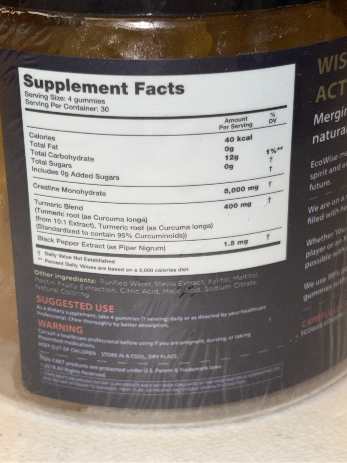 ECOWISE Creatine Gummies Muscle Stamina 120ct Two Lot Exp3/2027 Mango 5000mg