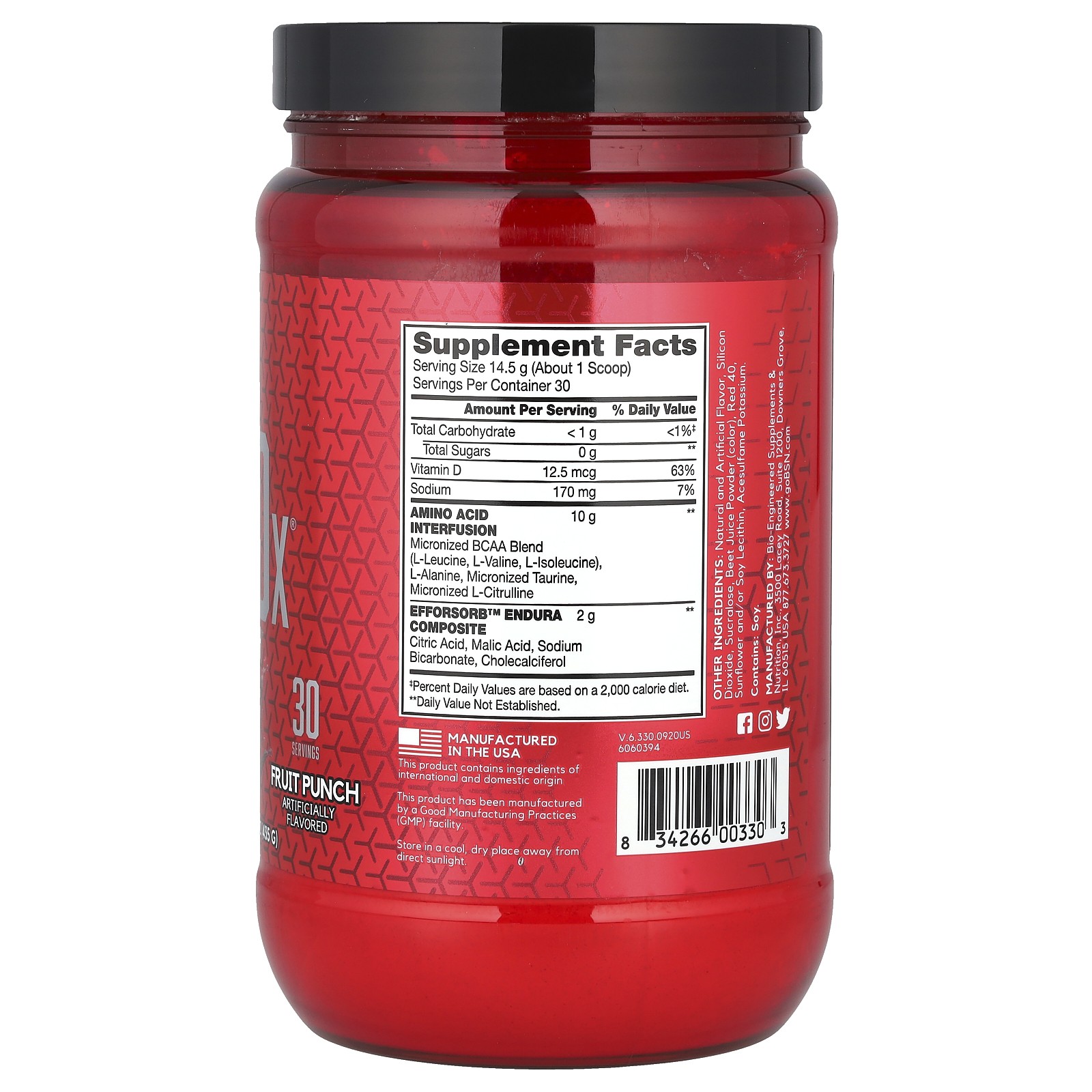 BSN Amino-X Endurance Recovery Agent Fruit Punch 15 3 oz 435 g GMP Quality