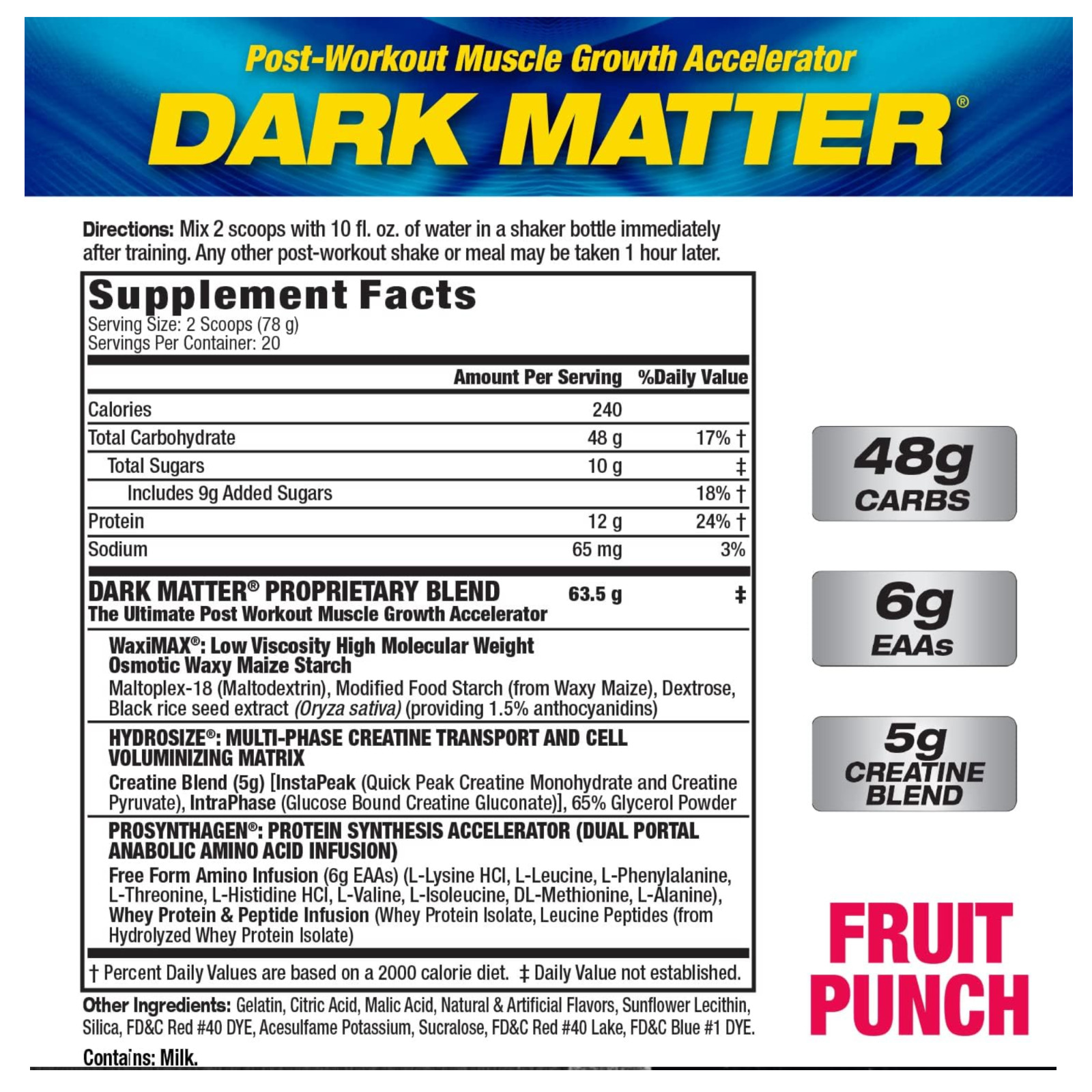MHP Dark Matter Post Workout, Recovery Accelerator, w/Multi 20 Servings, 55 Oz