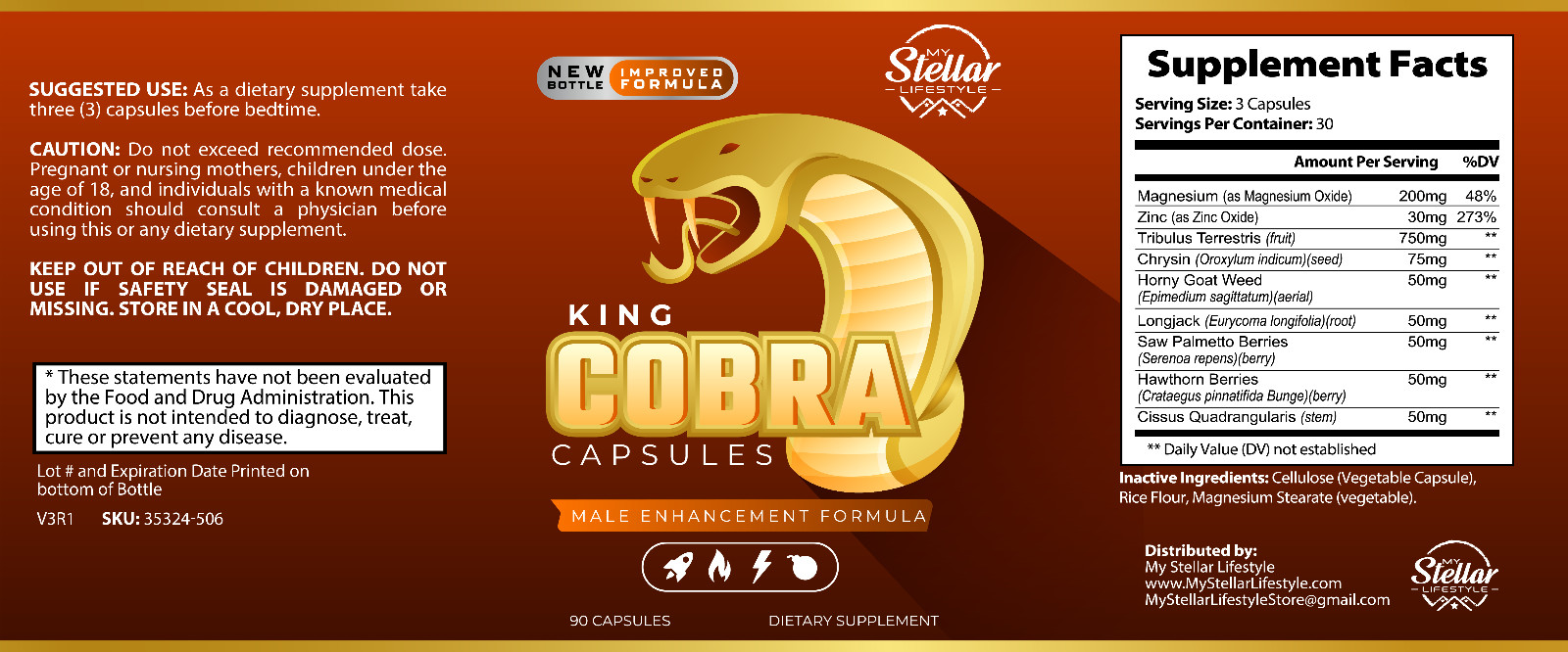 5 Pack King Cobra Capsules for Men-New Improved Formula-90 Capsules x5