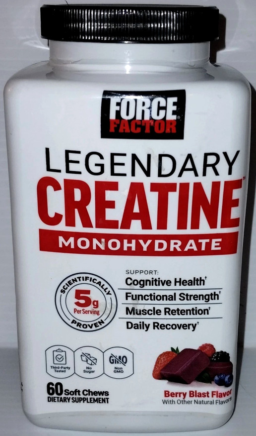 Force Factor Legendary 5g Creatine Monohydrate Chews, Berry Blast-60 Soft Chews