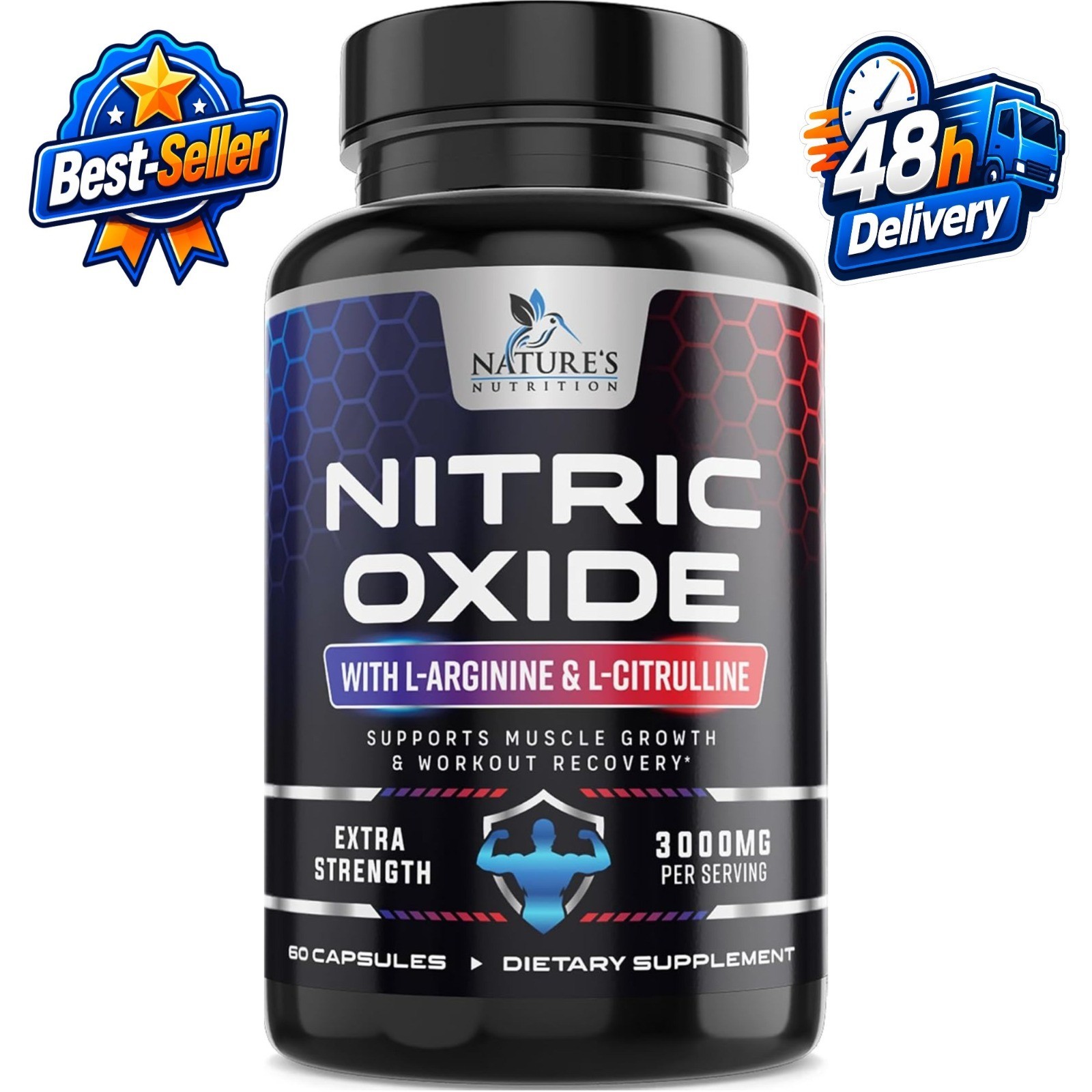 Nitric Oxide Booster Extra Strength – L-Arginine & Citrulline – 60 Capsules