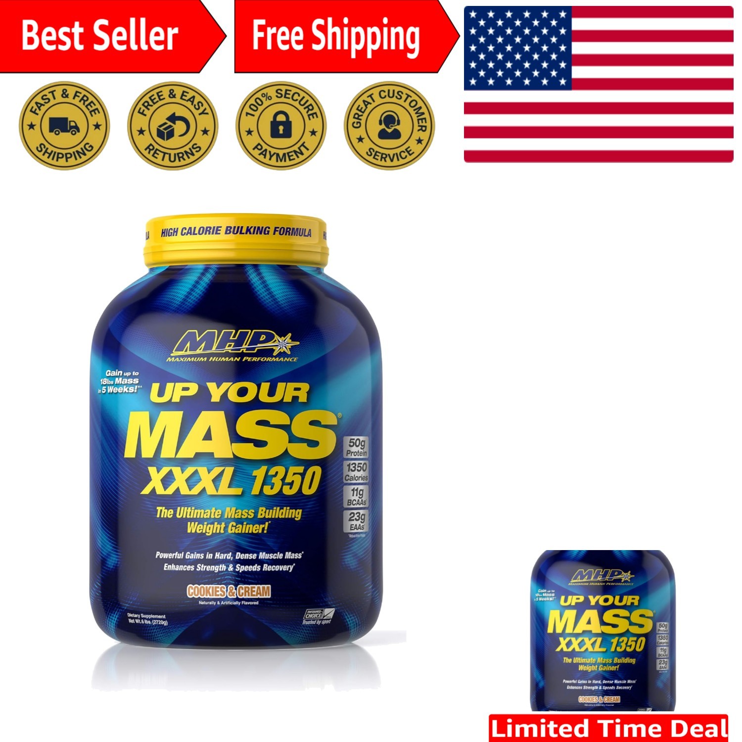 MHP UYM XXXL 1350 Weight Gainer – 50g Protein, 1350 Calories, Cookies & Cream