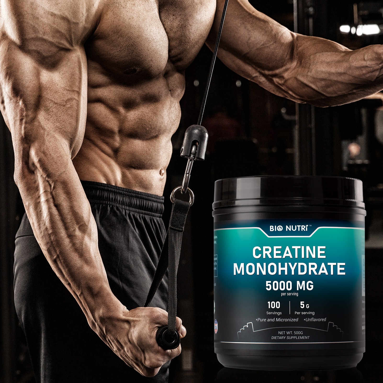 Pure Creatine Monohydrate 5000 mg Powder Micronized 100 Servings 5g Per Serving