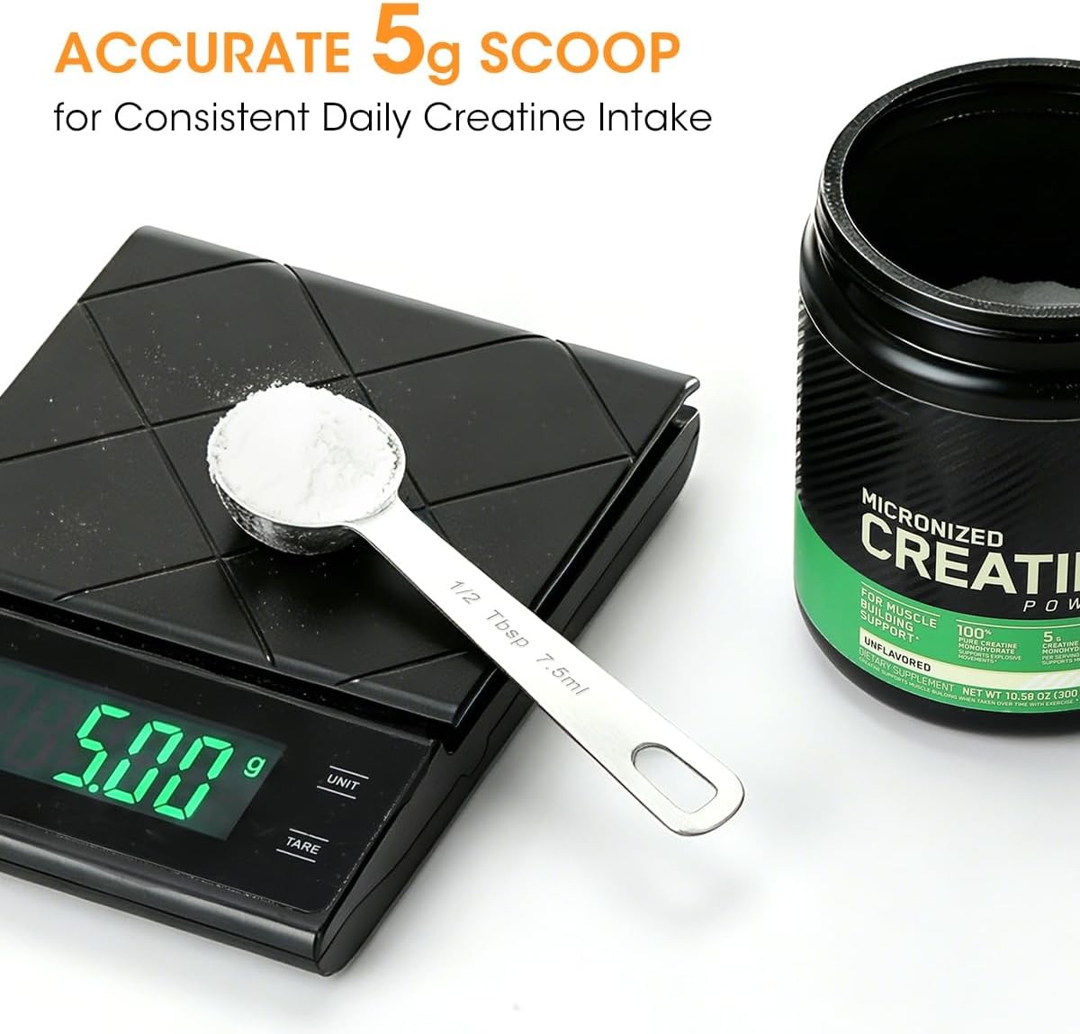 Aieve 5g Creatine Scoop,2 Pack Stainless Steel Measuring Scoops for Creatine