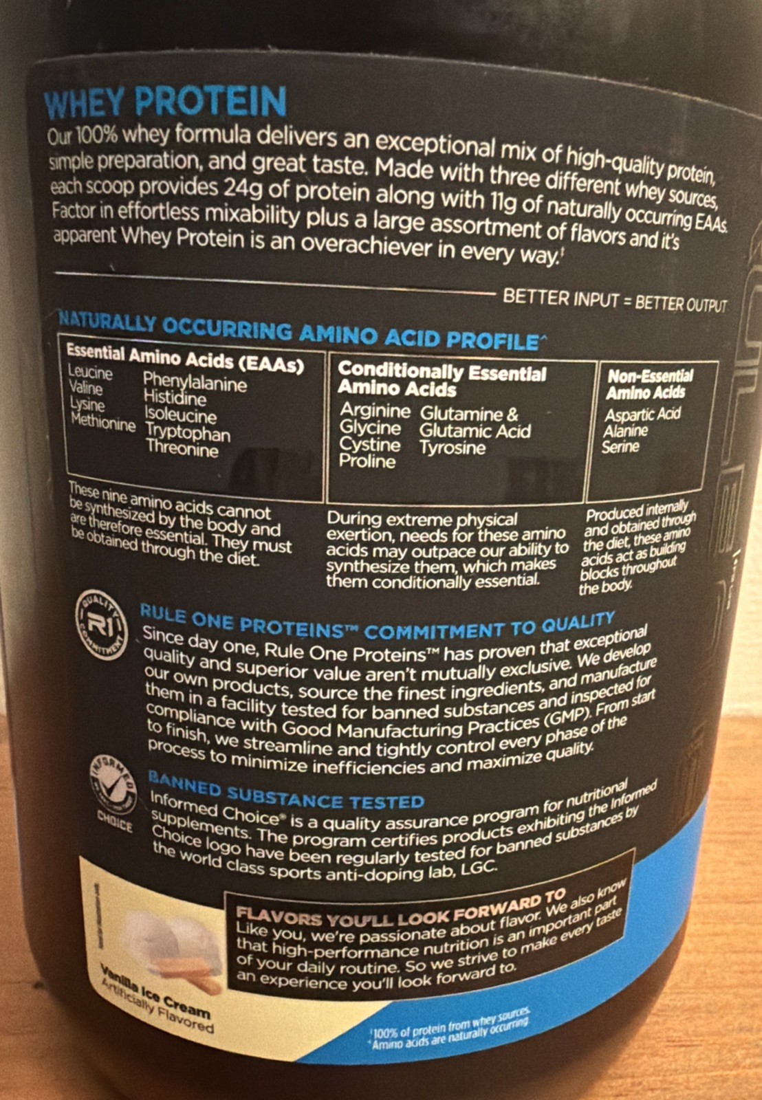 RULE 1 Whey Blend 27 serv Vanilla Ice Cream 100% Whey Protein Powder 1.96lb