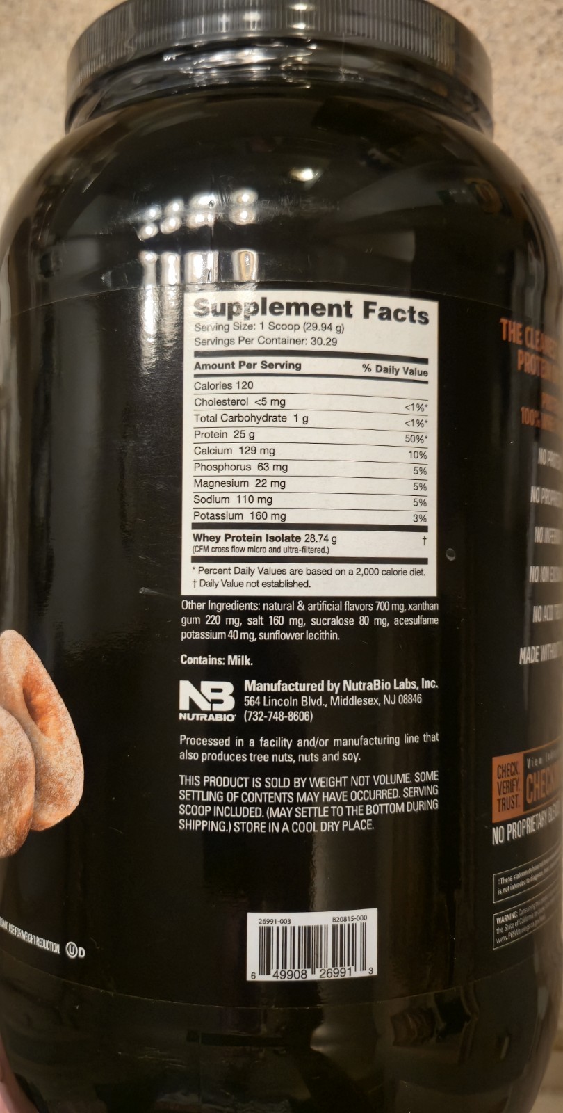 NutraBio WHEY PROTEIN ISOLATE 2 lb (30 Servings) Cinn Sugar Donut BEST BY 10/26