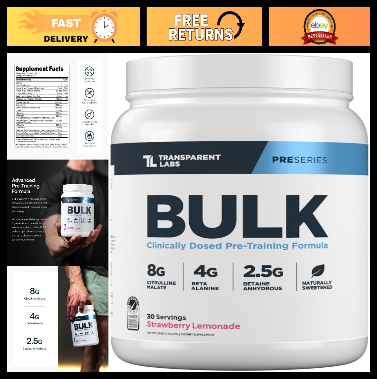 Naturally Sweetened Pre Workout Powder for Muscle Building & Strength – 30 Servi