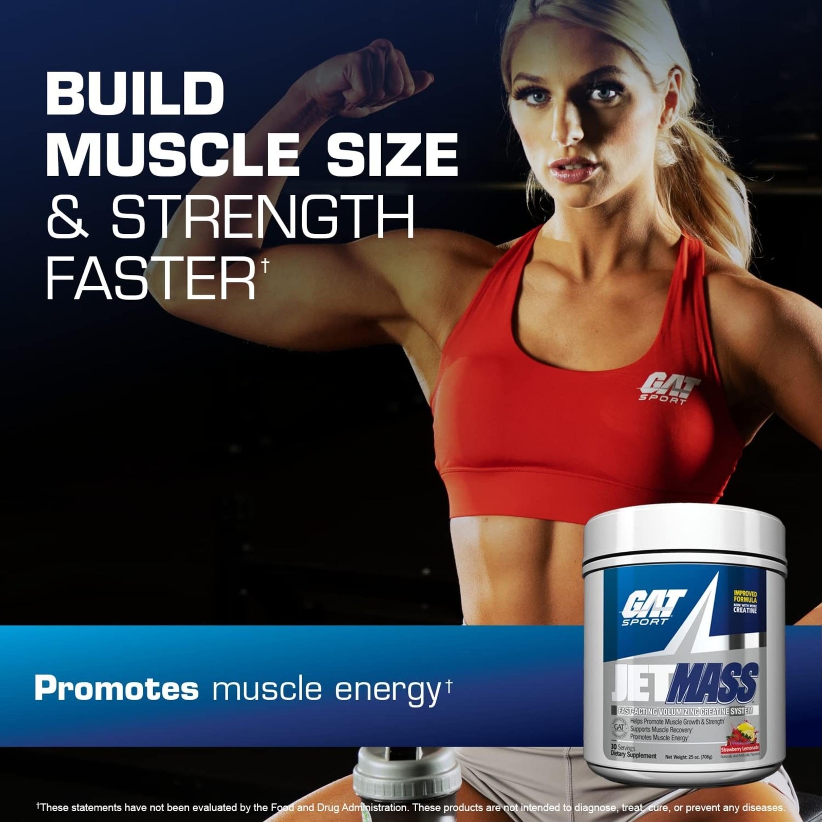 GAT SPORT JetMass Fact-Acting Volumizing Creatine System, 30 Servings (Strawb…