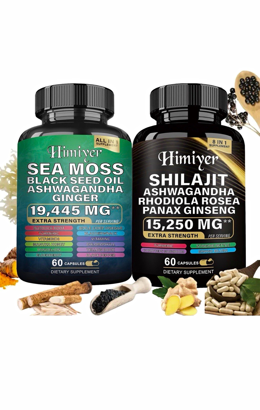 Himiyer Sea Moss Black Seed Oil Shilajit Duo Dietary Supplement 60 Each