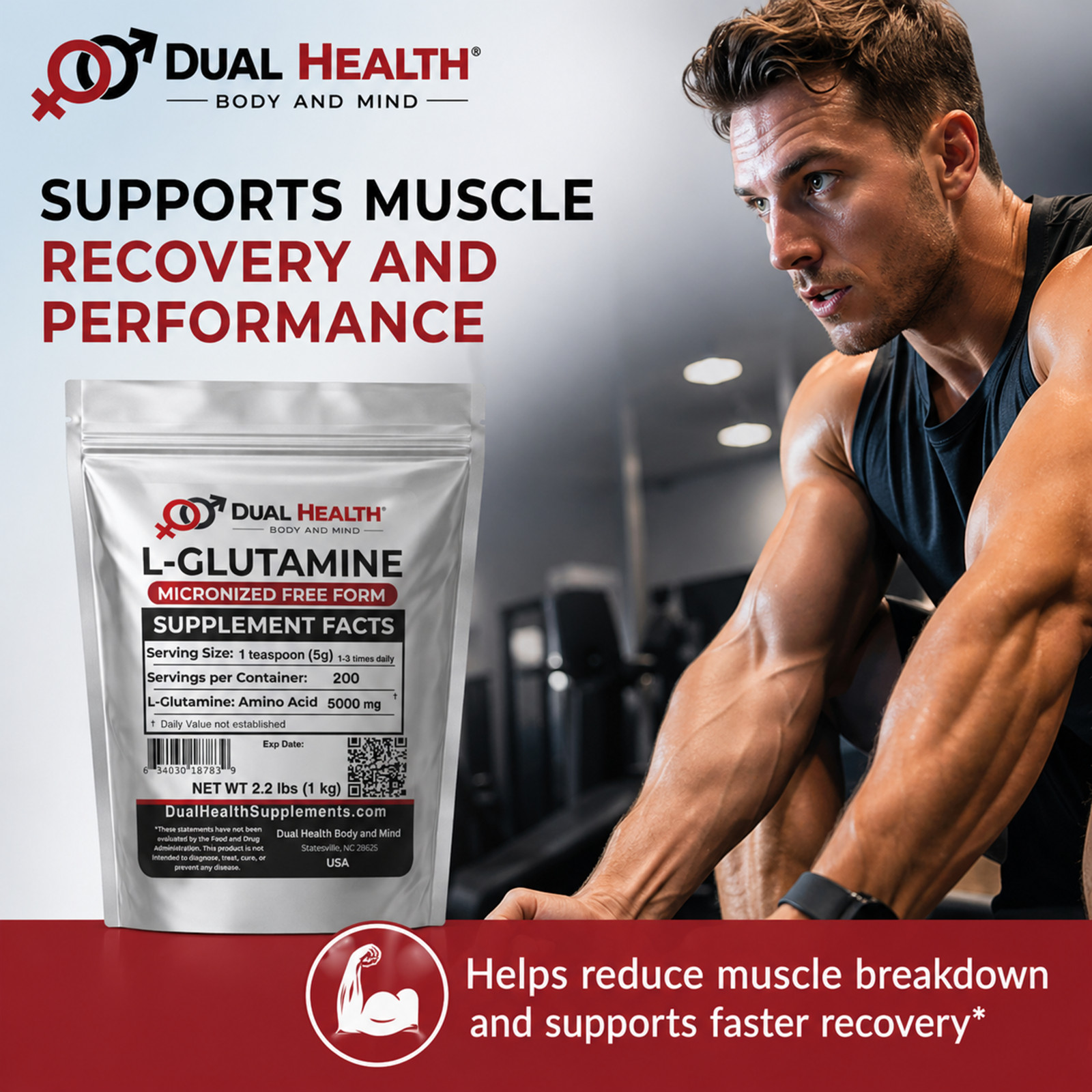 L-Glutamine Powder Pure Micronized Amino Acid Bulk Supplements Gut Health Power